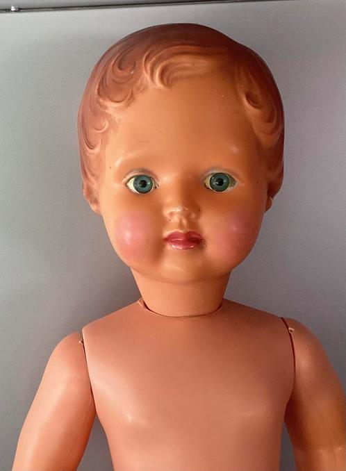 Grote oude pop,ca 1950’s ,gemoduleerd haar,vaste ogen, Verzamelen, Poppen, Gebruikt, Pop, Ophalen