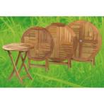 Ronde Klaptafel TEAK bijv ø 85cm + plat inklapbaar, handig!, Tuin en Terras, Ophalen, Rond, Nieuw, Inklapbaar