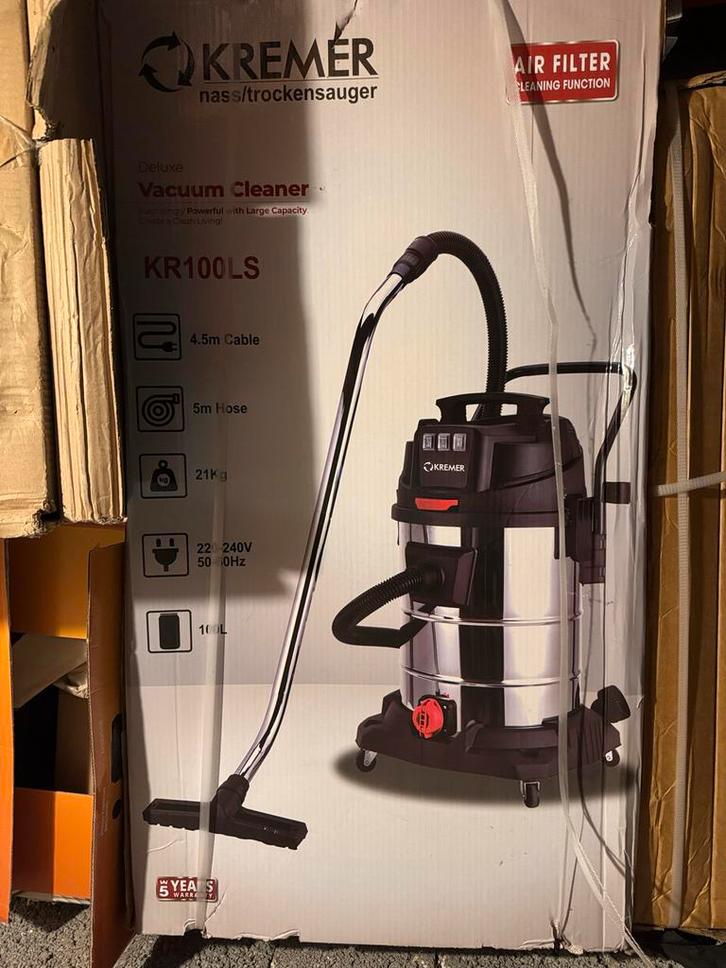 Nieuwe Kremer Nat & Droog Stofzuiger KR100LS, Witgoed en Apparatuur, Stofzuigers, Nieuw, Stofzuiger, Reservoir, Ophalen