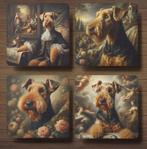 Airedale Terriër Barok onderzetters met houder, Ophalen of Verzenden, Nieuw, Glas of Kopje