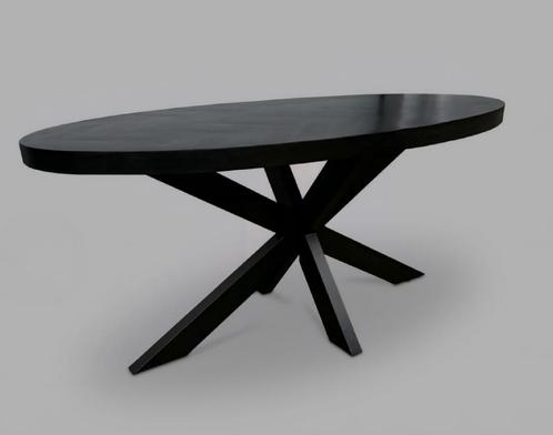 Ovale eettafel mangohout en visgraat met Matrixpoot, Huis en Inrichting, Tafels | Eettafels, Zo goed als nieuw, 100 tot 150 cm