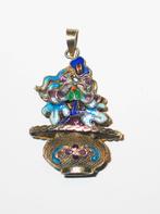 China zilveren emaille cloisonne hanger flowerbasket gemerkt, Verzenden, Zilver, Hanger, Verguld