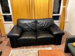 Zwarte leer bank, Huis en Inrichting, Banken | Bankstellen, Ophalen, Gebruikt, 75 tot 100 cm