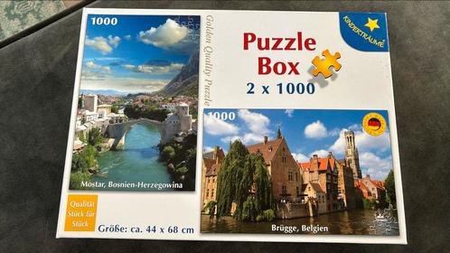 Puzzelbox met 2 x 1000 stukjes “Mostar” en “Brugge”, Hobby en Vrije tijd, Denksport en Puzzels, Zo goed als nieuw, Ophalen of Verzenden