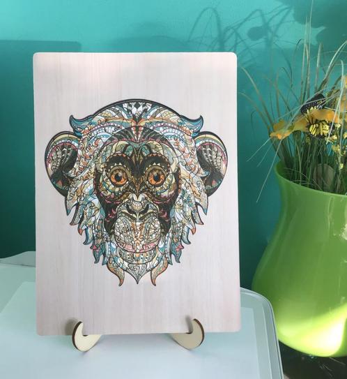 Houten puzzel aap bijzondere puzzelstukjes - Grafix *ZGAN*, Hobby en Vrije tijd, Denksport en Puzzels, Zo goed als nieuw, Legpuzzel