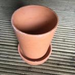 Terracotta bloempot 9,5 cm h met schotel nieuw, Terracotta, Rond, Ophalen of Verzenden, Zo goed als nieuw