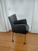 Lederen Eetkamerstoelen op Wieltjes - Zwart 4x, Zwart, Ophalen of Verzenden, Zo goed als nieuw, Leer