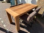 Hoge eikentafel + 4 bijbehorende stoelen van Piet Klerkx, Ophalen, Eikenhout, 50 tot 100 cm, Zo goed als nieuw