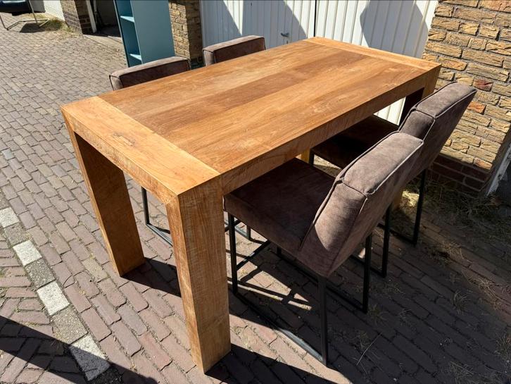 Hoge eikentafel + 4 bijbehorende stoelen van Piet Klerkx, Huis en Inrichting, Tafels | Eettafels, Zo goed als nieuw, 50 tot 100 cm
