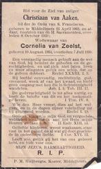 Aaken Christaan 1862 Middelbeers 1930, Verzamelen, Ophalen of Verzenden, Bidprentje