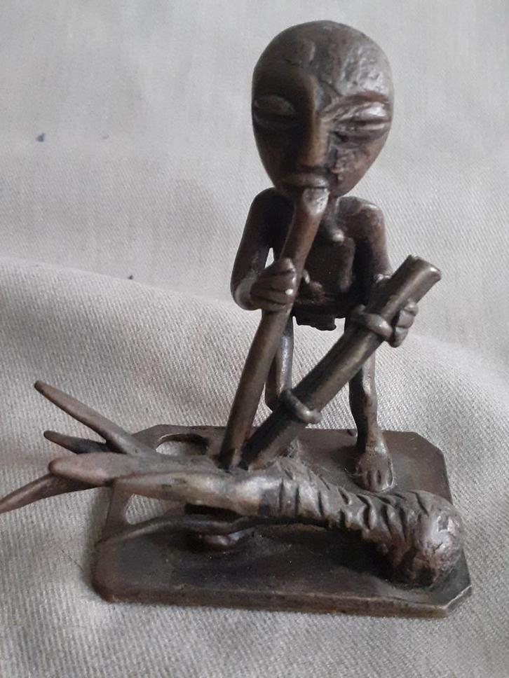 Bronzen beeldje muzikant, "Ashanti goudgewicht", Antiek en Kunst, Kunst | Niet-Westerse kunst, Ophalen of Verzenden