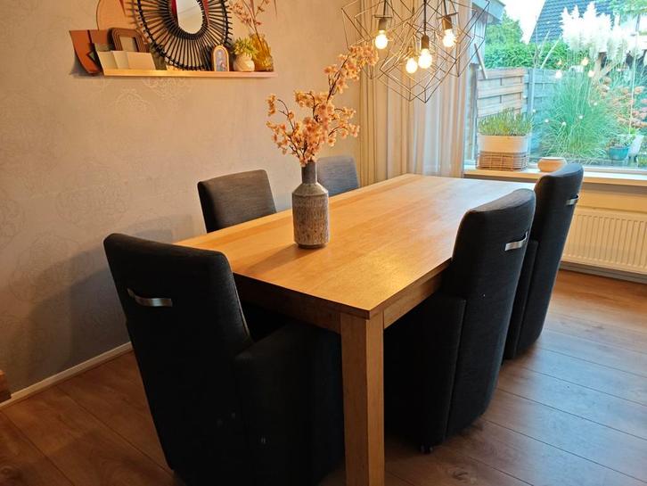Eetkamertafel met 6 verrijdbare stoelen (set) mag ook los, Huis en Inrichting, Complete eetkamers, Zo goed als nieuw, 4 tot 6 stoelen