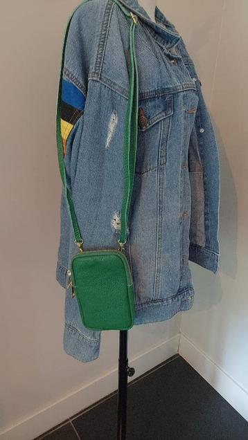 Leren Crossbody Phone Bag - lichtgroen (goud) nieuw beschikbaar voor biedingen