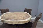 Suar boomstamtafel rond 120cm -  BT962, Rond, Nieuw, Ophalen of Verzenden, Vijf personen of meer