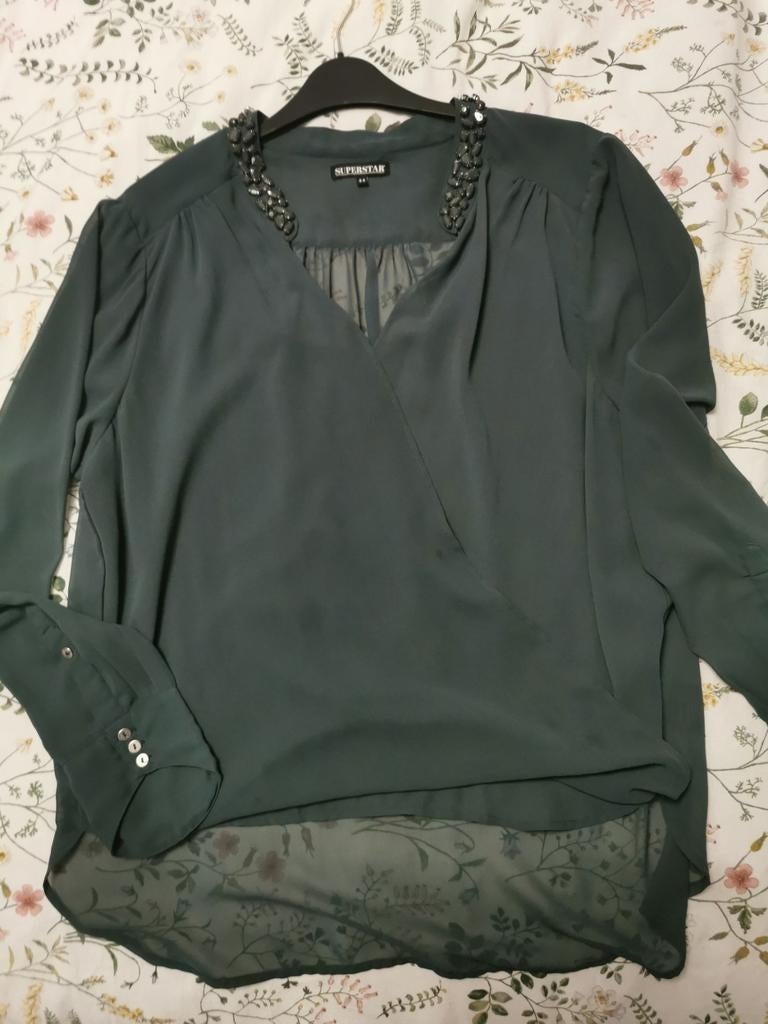 SUPERSTAR Petrol blouse, Ophalen of Verzenden, Zo goed als nieuw, Maat 42/44 (L), Blauw