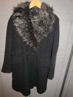 G391 Damo mt 42 wintermantel jas zwart taupe scheerwol, Verzenden, Zwart, Maat 42/44 (L), Zo goed als nieuw