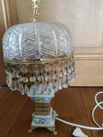 Franse Kristal glas porselein bloemen tafel lamp, Ophalen, Gebruikt, Glas, Franse kristal porselein