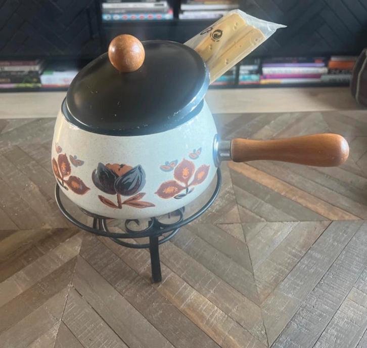 Vintage retro jaren '70 fondueset fonduepan fondue vorken, Witgoed en Apparatuur, Fonduesets, Zo goed als nieuw, Fondueset, Brander