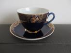 Lomonosov Russisch porselein kop en schotel, blauw goud, Antiek en Kunst, Ophalen of Verzenden