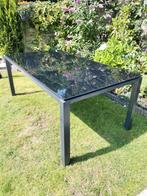 Tuintafel met glasplaat., Ophalen, Gebruikt, Rechthoekig, Metaal