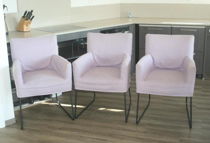 3 roze stoeltjes met bijpassende hoezen. Zitten heerlijk, Huis en Inrichting, Stoelen, Zo goed als nieuw, Drie, Metaal, Stof, Overige kleuren