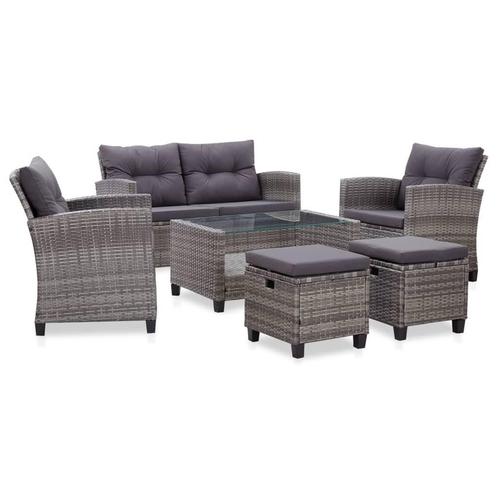 Loungeset Comfort met kussens poly rattan donkergrijs, Tuin en Terras, Tuinsets en Loungesets, Nieuw, Loungeset, Wicker, 6 zitplaatsen