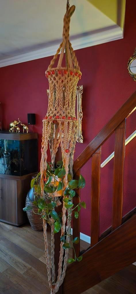 Grote 70s Macramé Plantenhanger 250 cm, Antiek en Kunst, Antiek | Kleden en Textiel, Ophalen of Verzenden