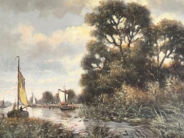 Hollandse School, zeilschepen op een vaart beschikbaar voor biedingen