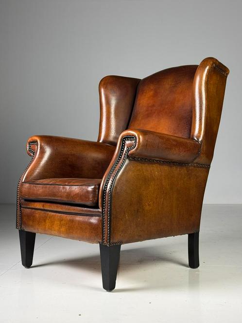 Schapenleren Wingback Oorfauteuil klassiek, Huis en Inrichting, Fauteuils, Gebruikt, Ophalen