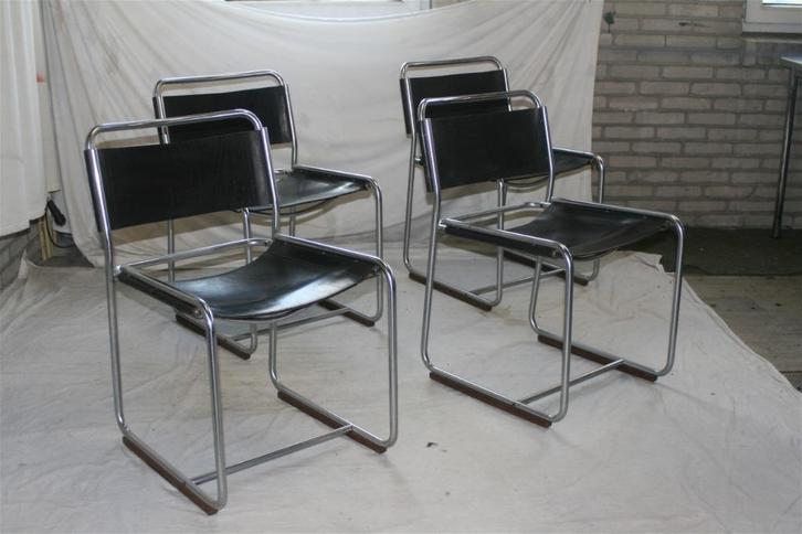 4 Vintage SE 18 Zwart Tuigleren Bataille 't Spectrum Stoelen, Huis en Inrichting, Stoelen, Gebruikt, Vijf, Zes of meer stoelen