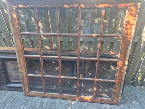 Eikenhouten raam met facetglas, Doe-het-zelf en Verbouw, Glas en Ramen, Gebruikt, 120 tot 160 cm, 120 tot 160 cm, Ophalen