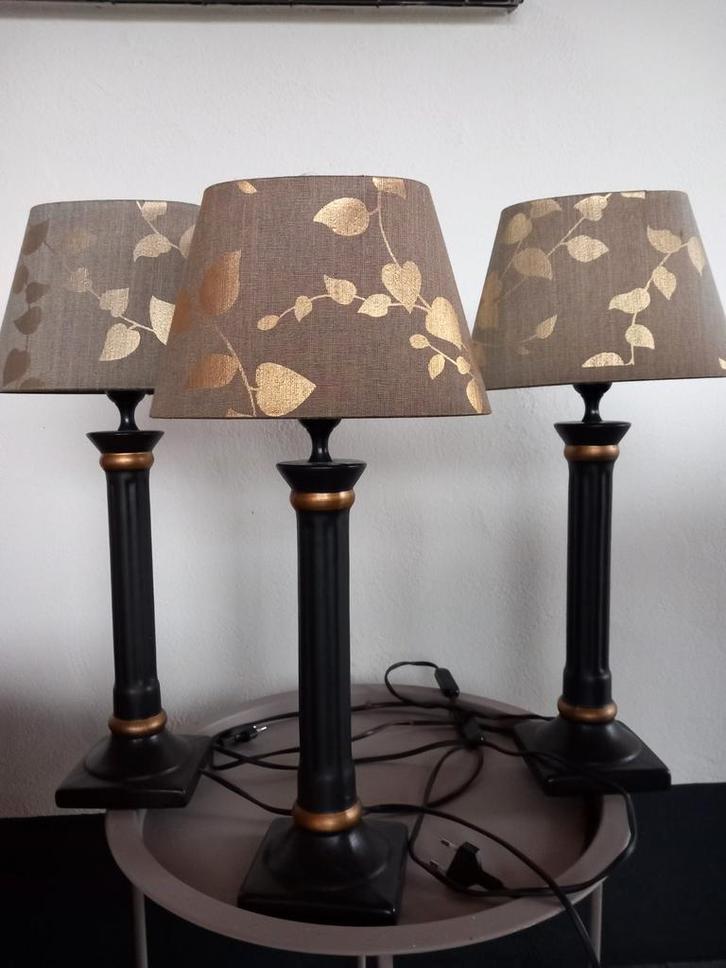 3 Identieke Tafellampen met Bladmotief, Huis en Inrichting, Lampen | Vloerlampen, Zo goed als nieuw, Minder dan 100 cm, Metaal