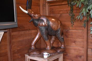 Grote houten Olifant, ZEER MOOI !! slurf hoogte 120cm. beschikbaar voor biedingen