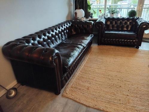 Vintage Chesterfield banken 2 + 3 zits, Huis en Inrichting, Banken | Bankstellen, Gebruikt, 75 tot 100 cm, Ophalen