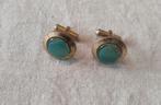 Vintage goudkl. manchetknopen met turquoise glas., Sieraden, Tassen en Uiterlijk, Manchetknopen, Ophalen of Verzenden, Gebruikt