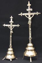 2 Antieke bronzen/koperen altaar kruisjes (zeer oud), Antiek en Kunst, Antiek | Religie, Ophalen of Verzenden
