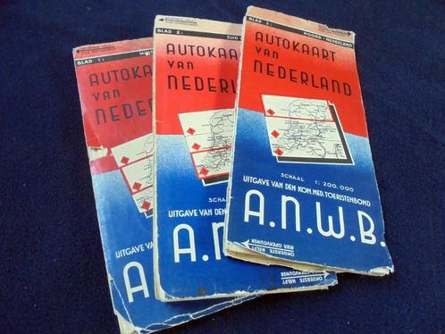 ANWB Autokaart van Nederland. Blad 1,2,3. 1937-39. Op Linnen, Boeken, Atlassen en Landkaarten, Gelezen, Landkaart, Nederland, 1800 tot 2000