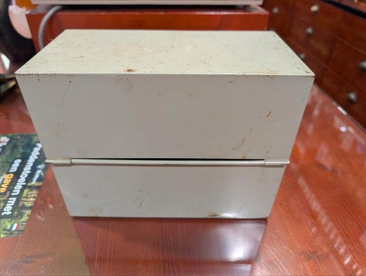 Vintage metalen kaartenbak, Huis en Inrichting, Woonaccessoires | Kisten, Gebruikt, Minder dan 50 cm, Minder dan 50 cm, Ophalen of Verzenden