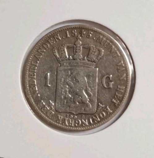 Zilveren Gulden uit 1845 (A) - Willem II, Postzegels en Munten, Munten | Nederland, Losse munt, 1 gulden, Koning Willem II, Zilver
