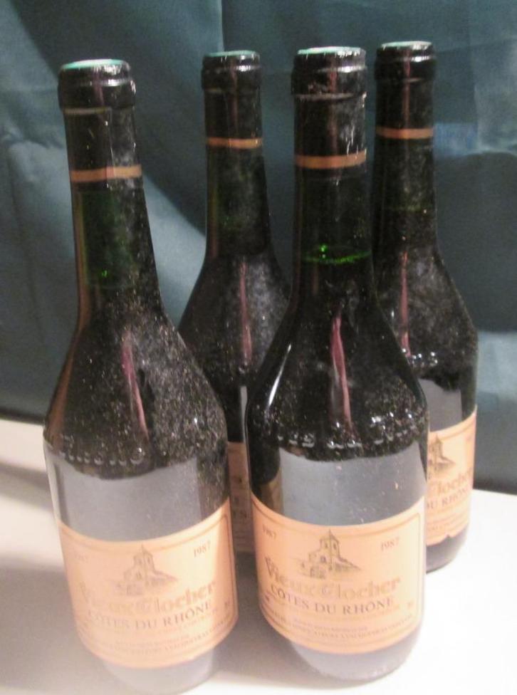 4x Cotes du Rhone Vieux Clocher - 1987, Verzamelen, Wijnen, Zo goed als nieuw, Rode wijn, Frankrijk, Vol, Ophalen of Verzenden