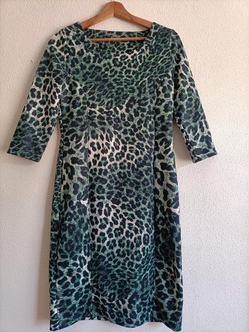 Jurkje groen witte panterprint, Kleding | Dames, Jurken, Gedragen, Maat 38/40 (M), Groen, Boven de knie, Ophalen