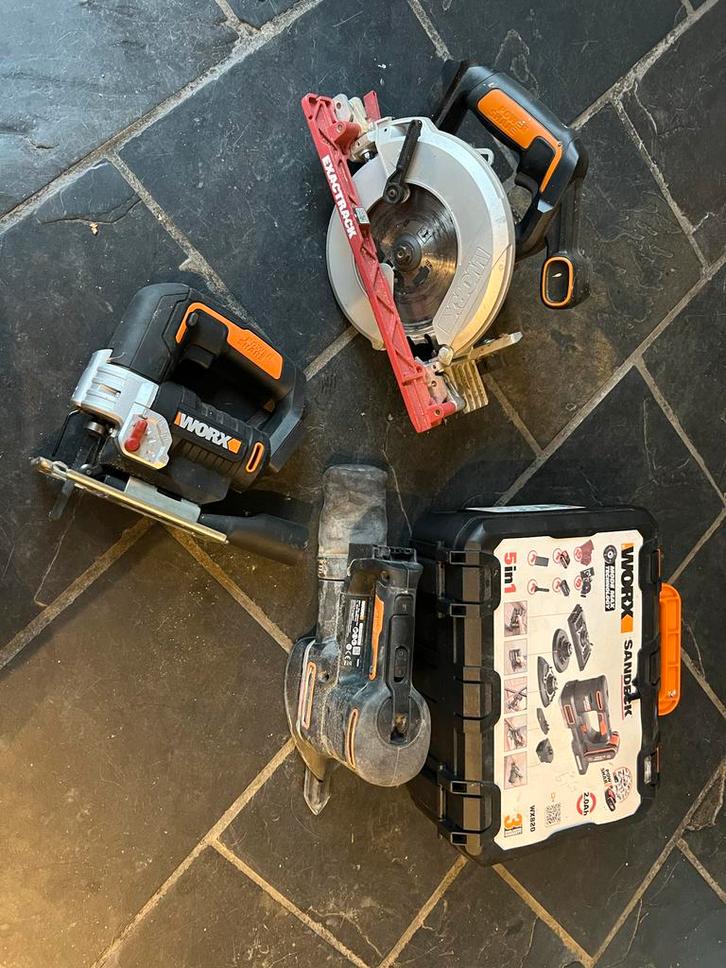 Worx Gereedschap Set: Decoupeerzaag, Cirkelzaag, Schuurmachi, Doe-het-zelf en Verbouw, Gereedschap | Overige machines, Gebruikt
