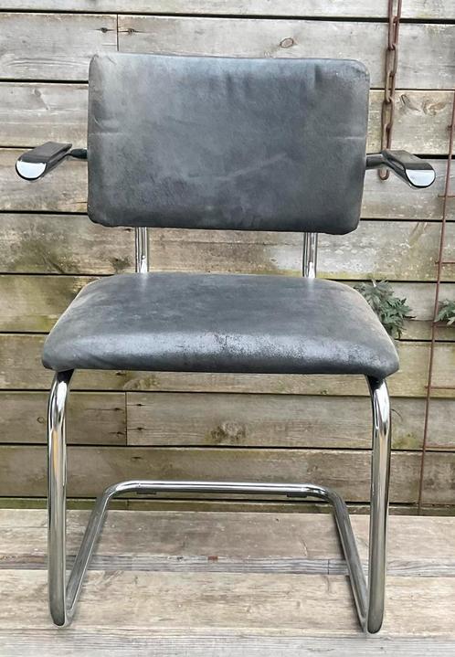 Zes stuks eetkamerstoel, nubuck, chroom, armsteunen., Huis en Inrichting, Stoelen, Zo goed als nieuw, Vijf, Zes of meer stoelen