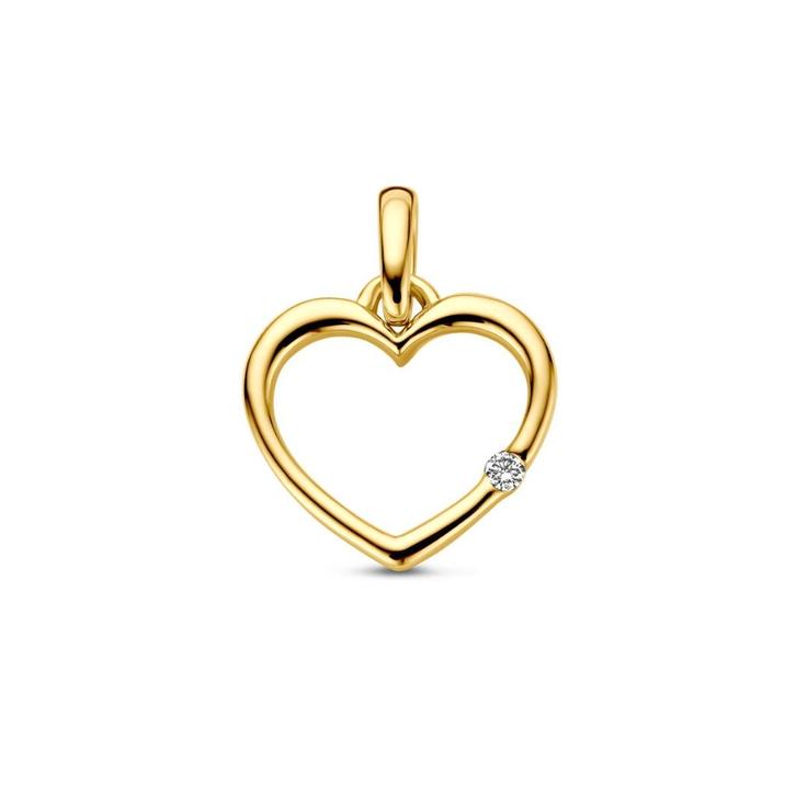Gouden Hart hanger met 0.1ct diamantje - 14 karaat goud, Sieraden, Tassen en Uiterlijk, Kettinghangers, Nieuw, Goud, Goud, Hart
