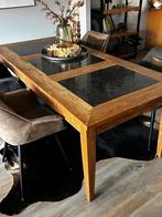 Eikenhouten tafel met stenen bladen en lades, Huis en Inrichting, Tafels | Eettafels, Ophalen, Eikenhout, 200 cm of meer, 50 tot 100 cm