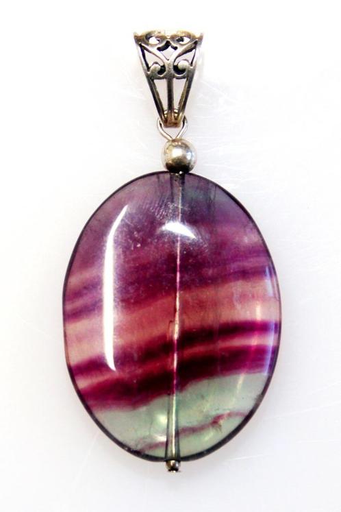 Schitterende Grote Sterling Zilver Fluoriethanger, Sieraden, Tassen en Uiterlijk, Antieke sieraden, Hanger, Zilver, Met edelsteen