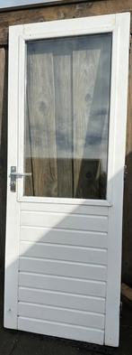 Te koop, hard houten buiten deur met glas., Doe-het-zelf en Verbouw, Deuren en Horren, Ophalen, Gebruikt, Minder dan 80 cm, 200 tot 215 cm