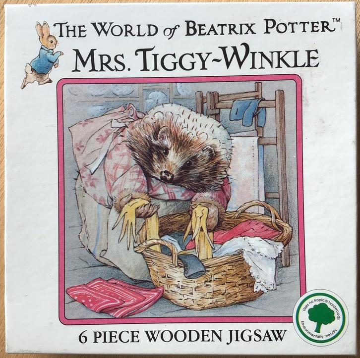 Houten puzzel Mrs.Tiggy-Winkle - ZGAN, Kinderen en Baby's, Speelgoed | Kinderpuzzels, Zo goed als nieuw, 10 tot 50 stukjes, Ophalen of Verzenden