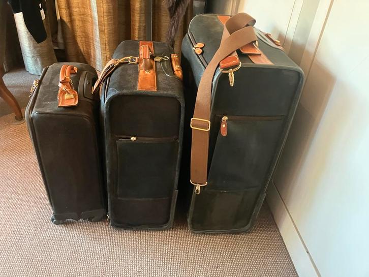 Brics Kofferset leer 51x36x23, 60x43x23, 70x50x25cm (bruin), Sieraden, Tassen en Uiterlijk, Koffers, Gebruikt, Leer, 60 tot 70 cm