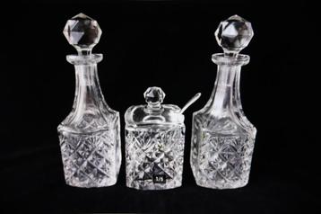 Antiek Art Deco glazen olie, azijn en mosterd stel c 1920 beschikbaar voor biedingen